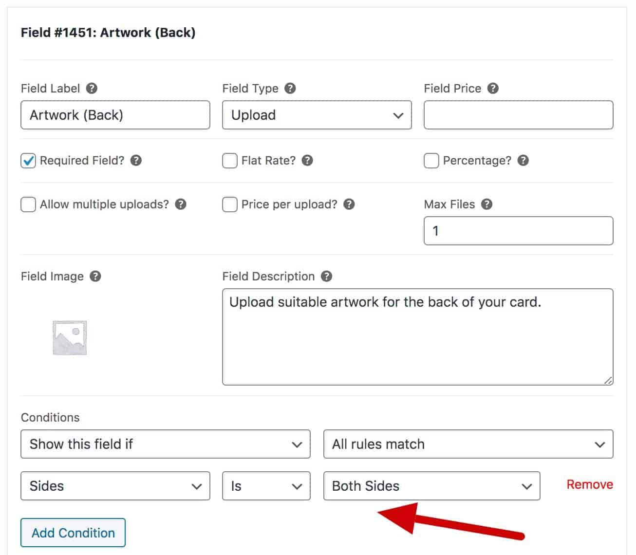 WooCommerce conditional artwork upload for print shop