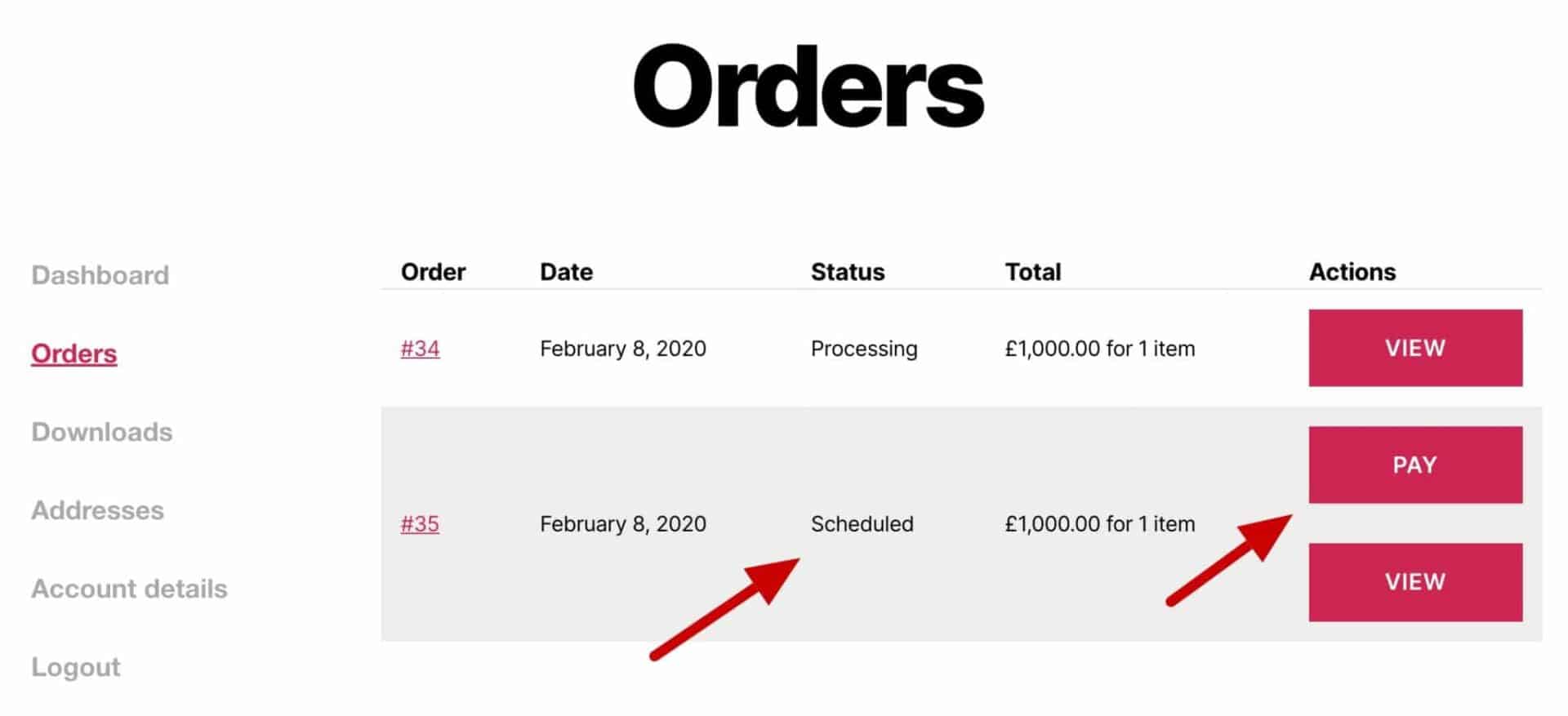 WooCommerce deposits orders page