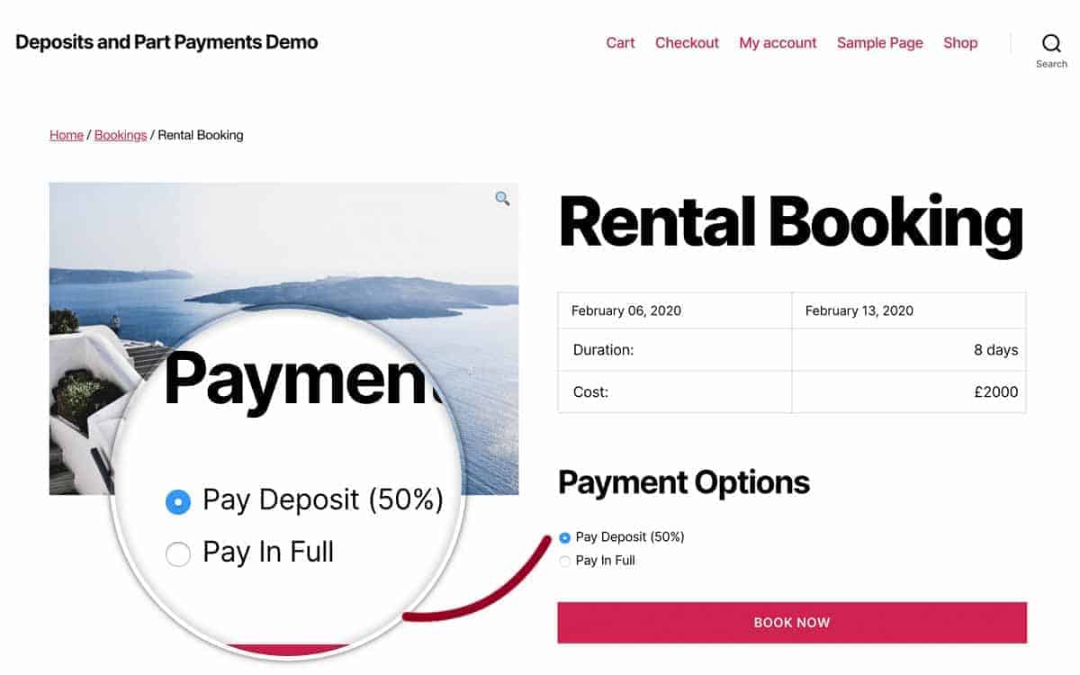 WooCommerce rental booking with deposit