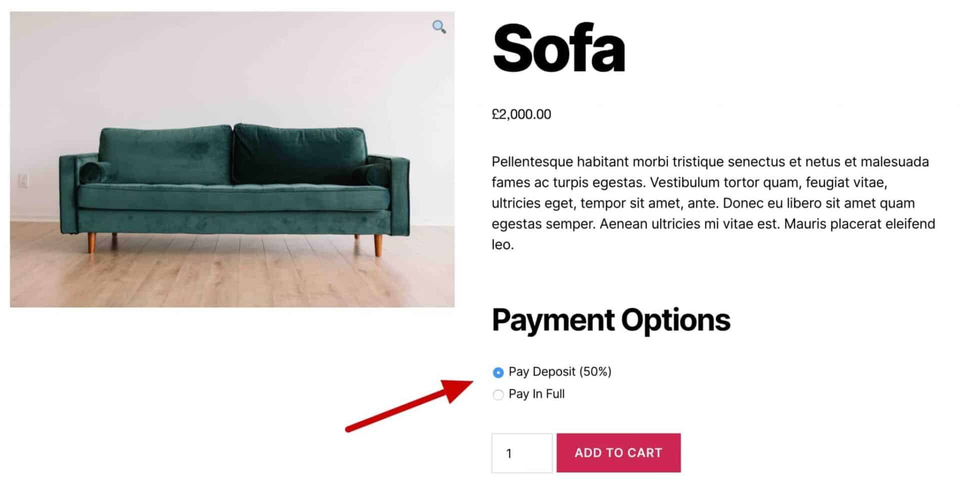 WooCommerce deposits product example