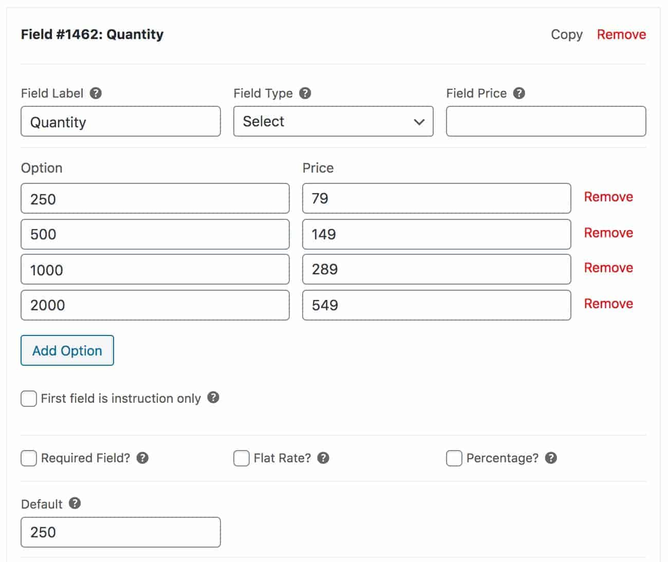 WooCommerce select field quantities