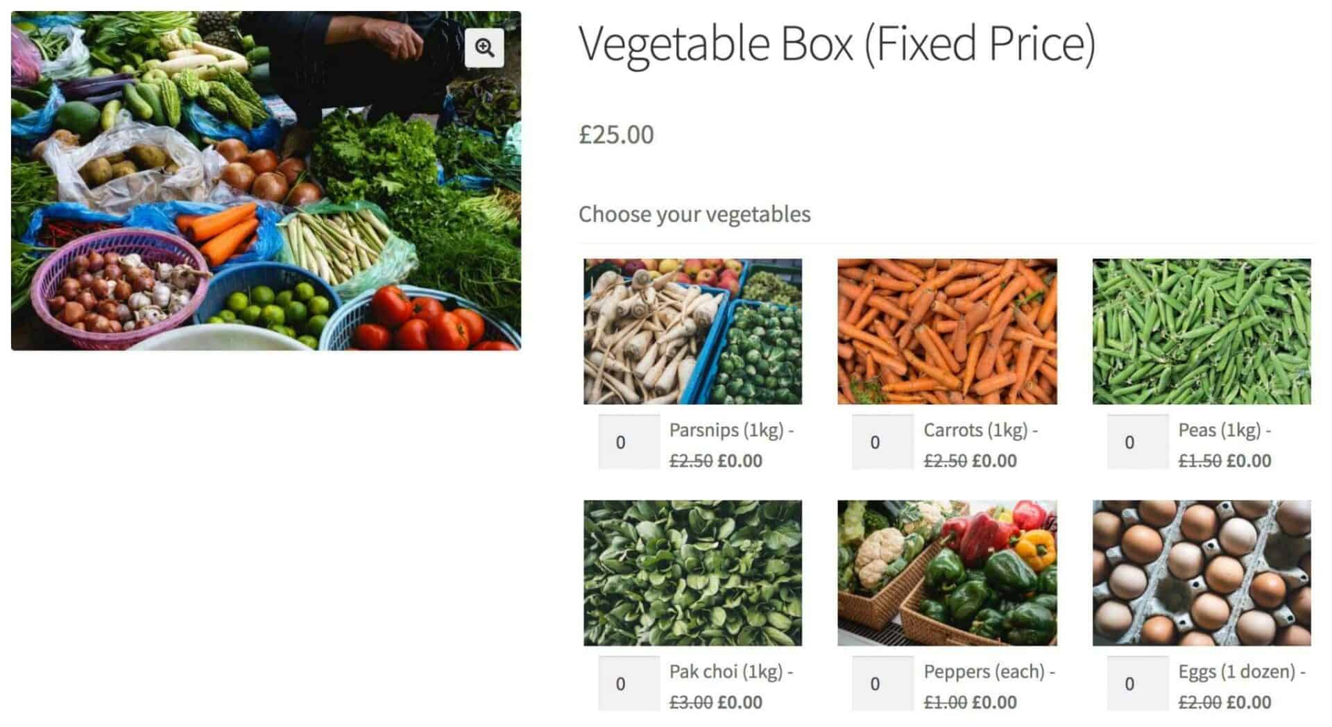 WooCommerce fixed price vegetable box