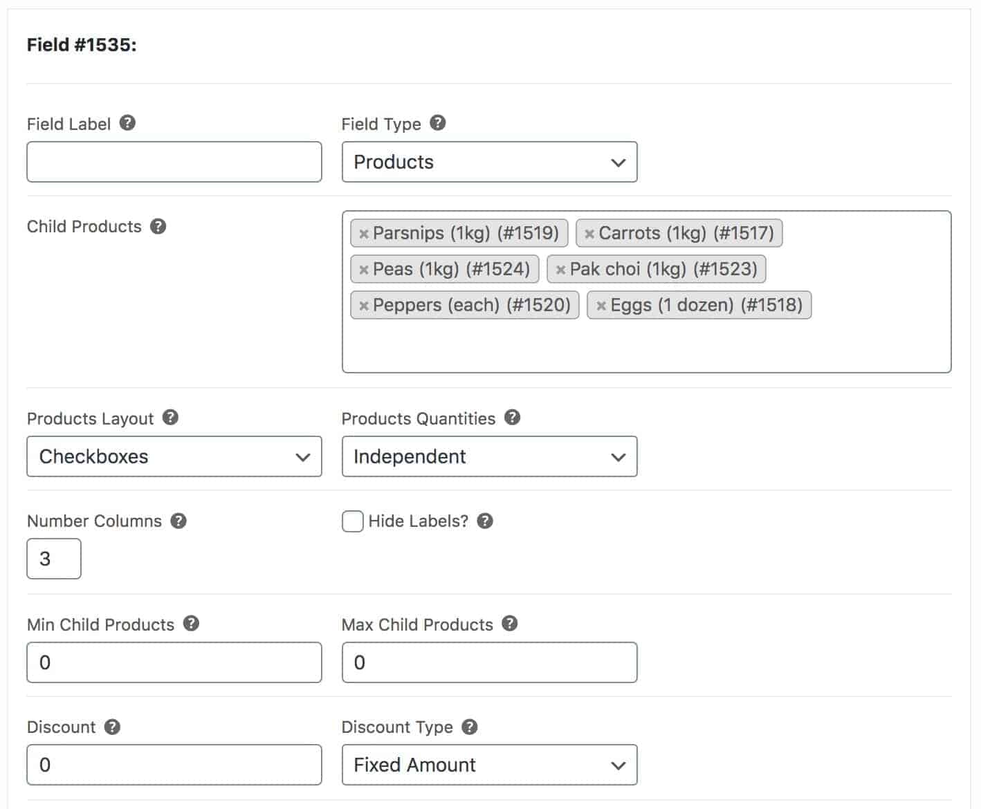 WooCommerce vegetable box product settings