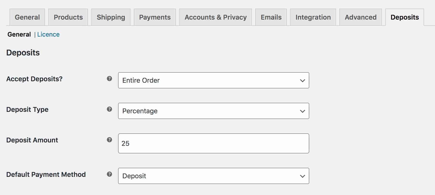 WooCommerce partial payments settings for entire order