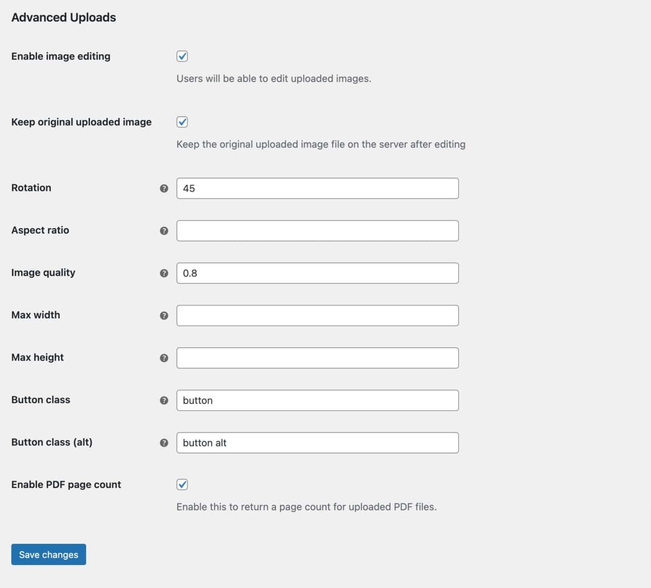 WooCommerce Advanced Uploads settings