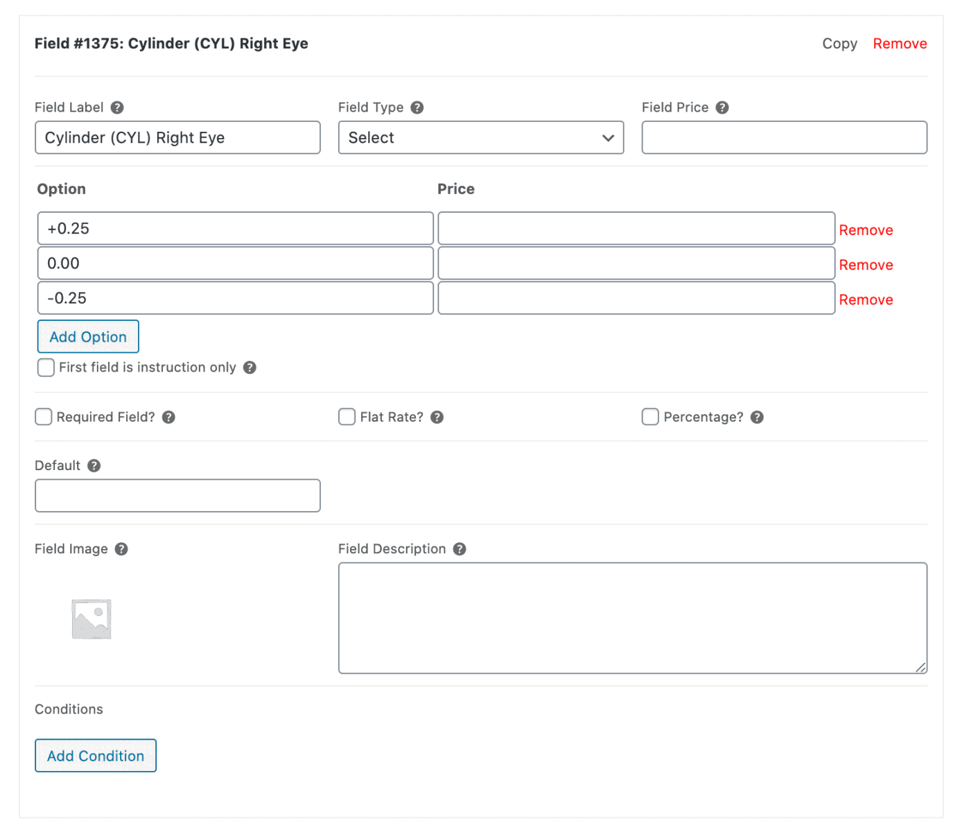 Fields for prescription details