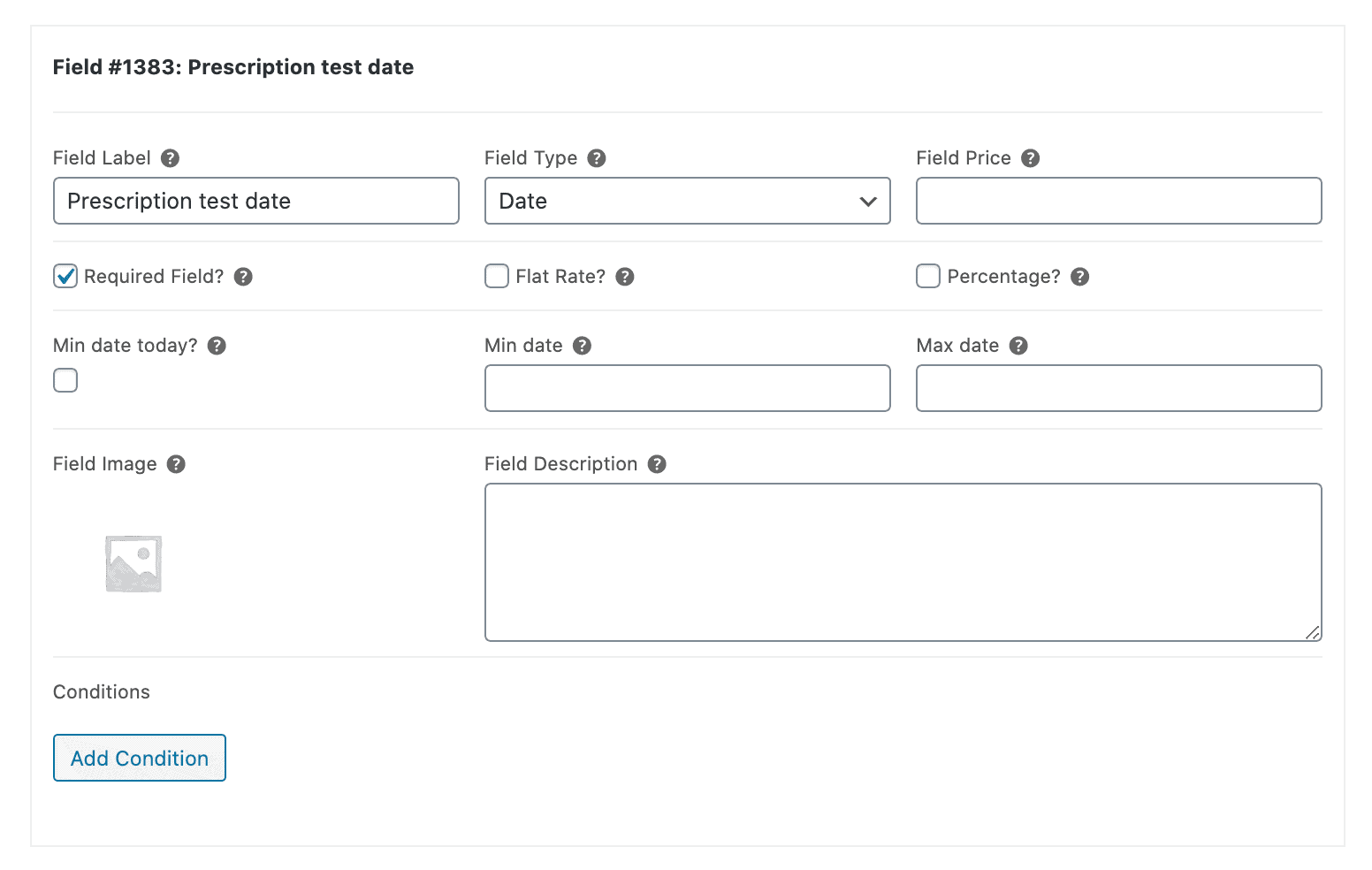 WooCommerce online optician store test date field