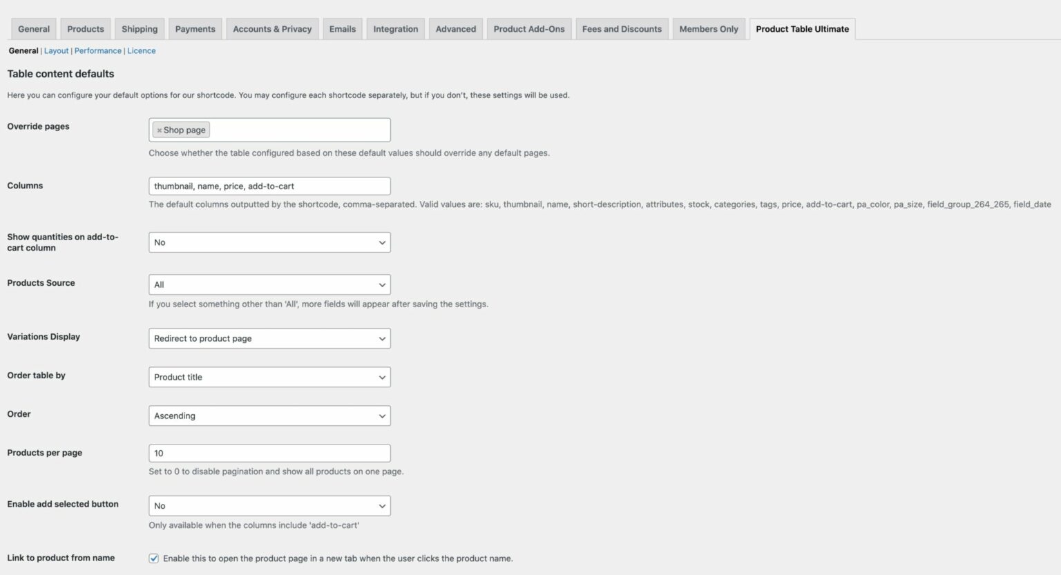 Product Table Ultimate settings - Plugin Republic