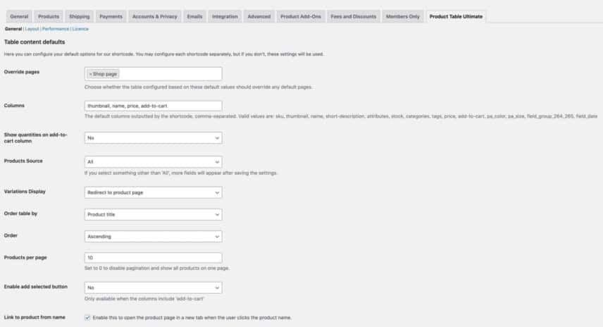 Product Table Ultimate settings - Plugin Republic