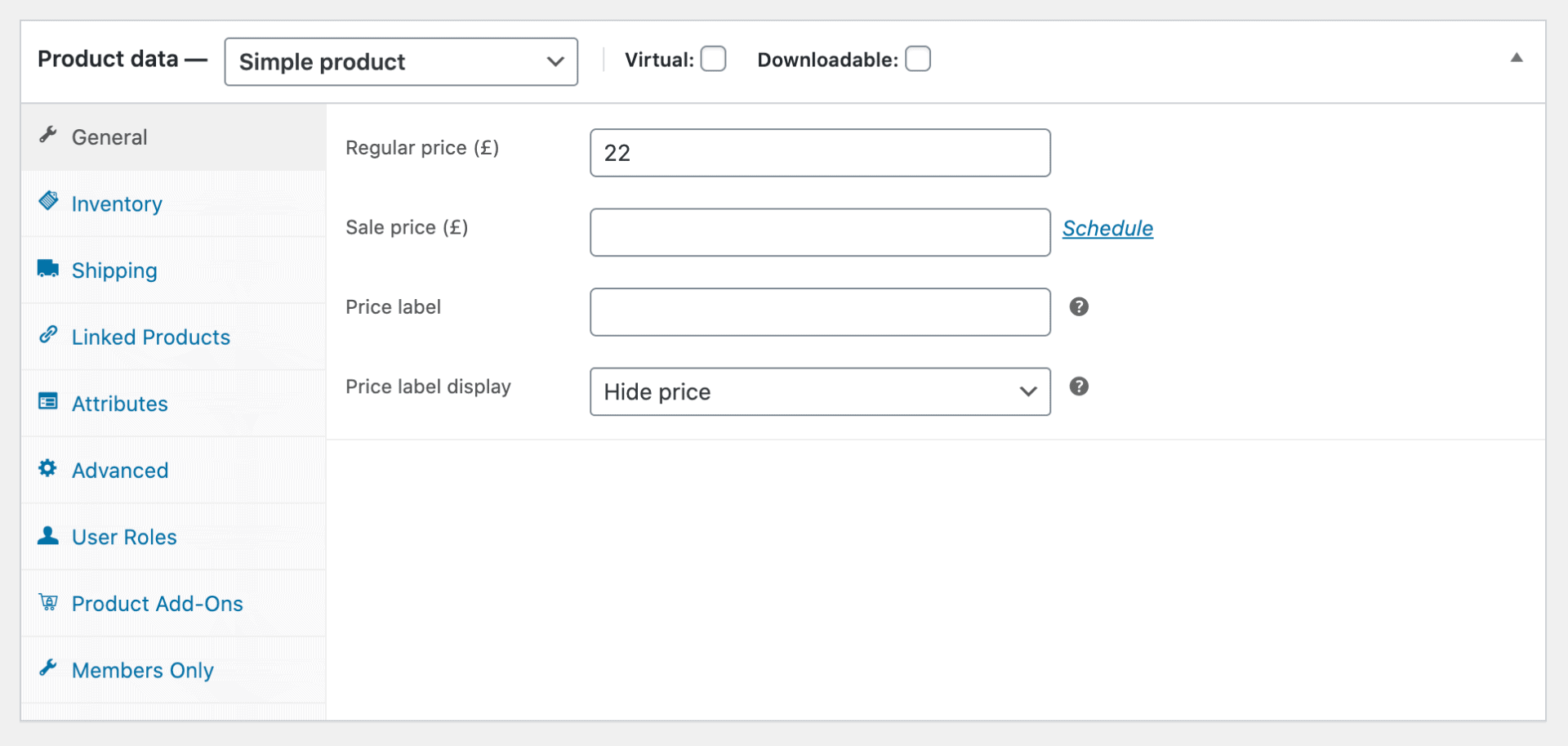 Product data section for WooCommerce online optician store