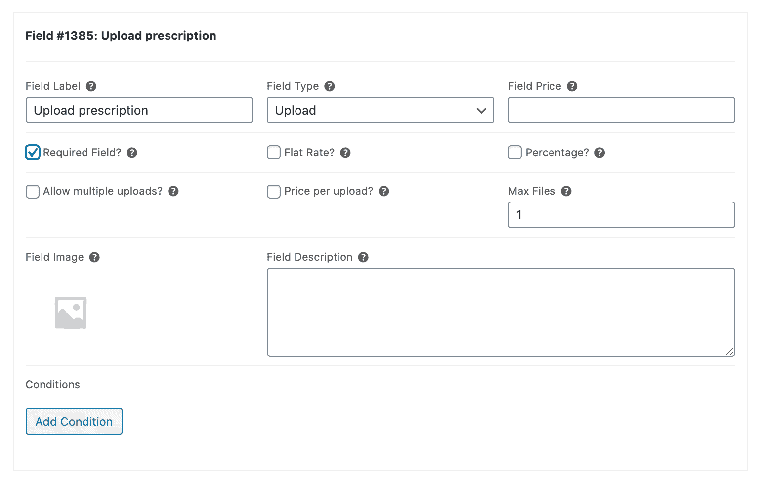 Upload prescription field