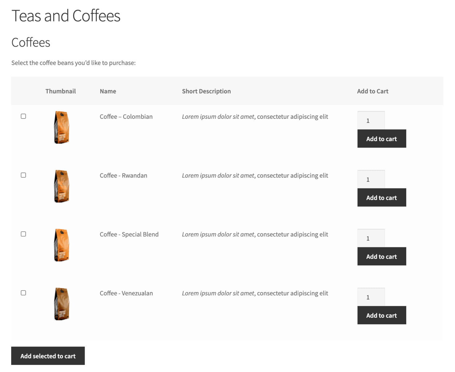 WooCommerce product list