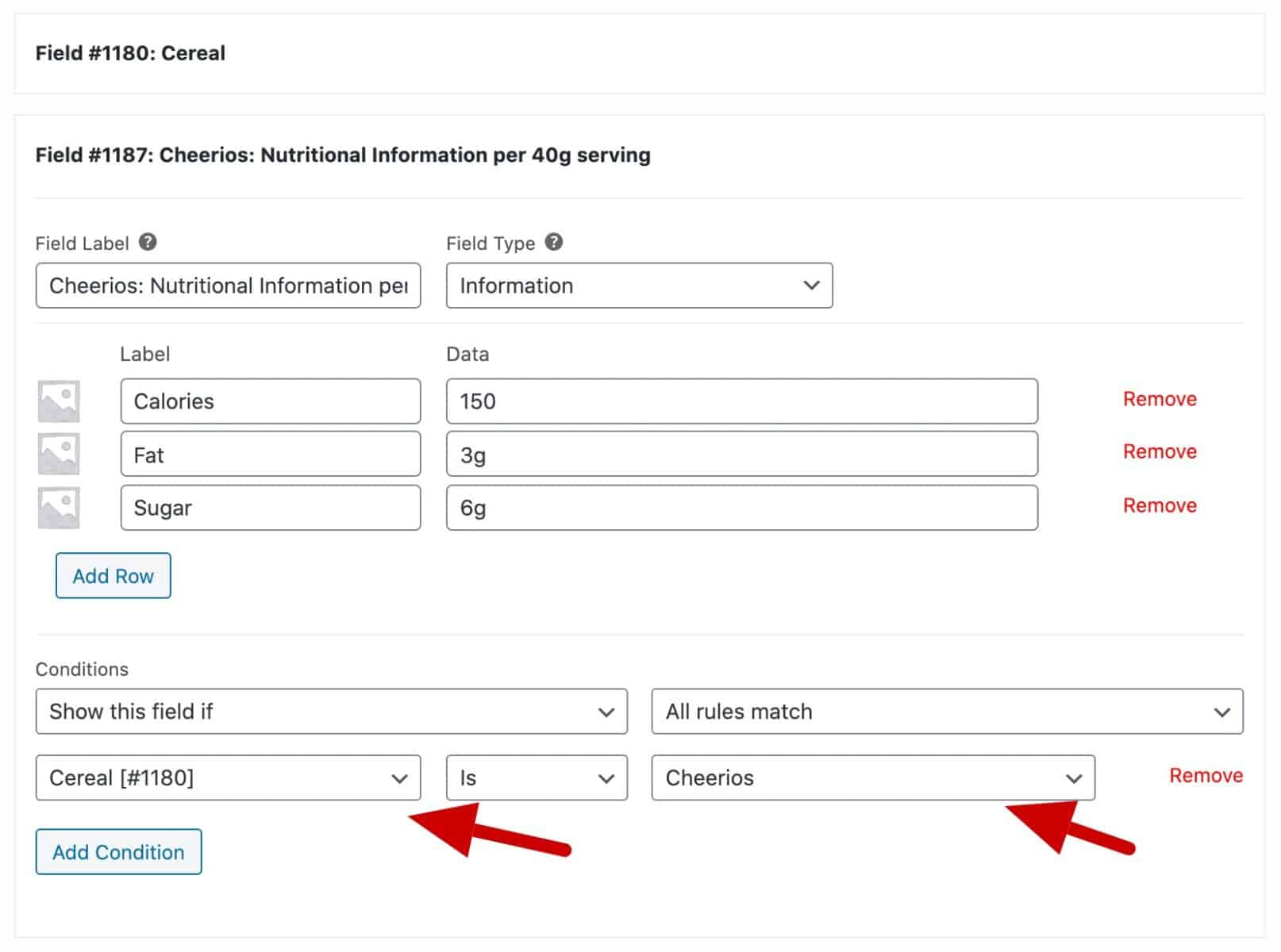 Conditional custom fields