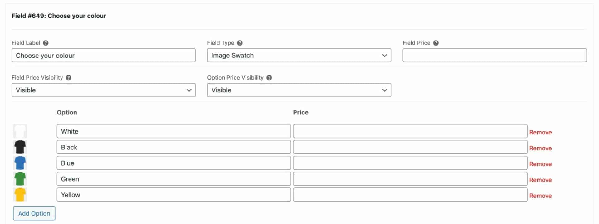 Image swatch field for t-shirt product