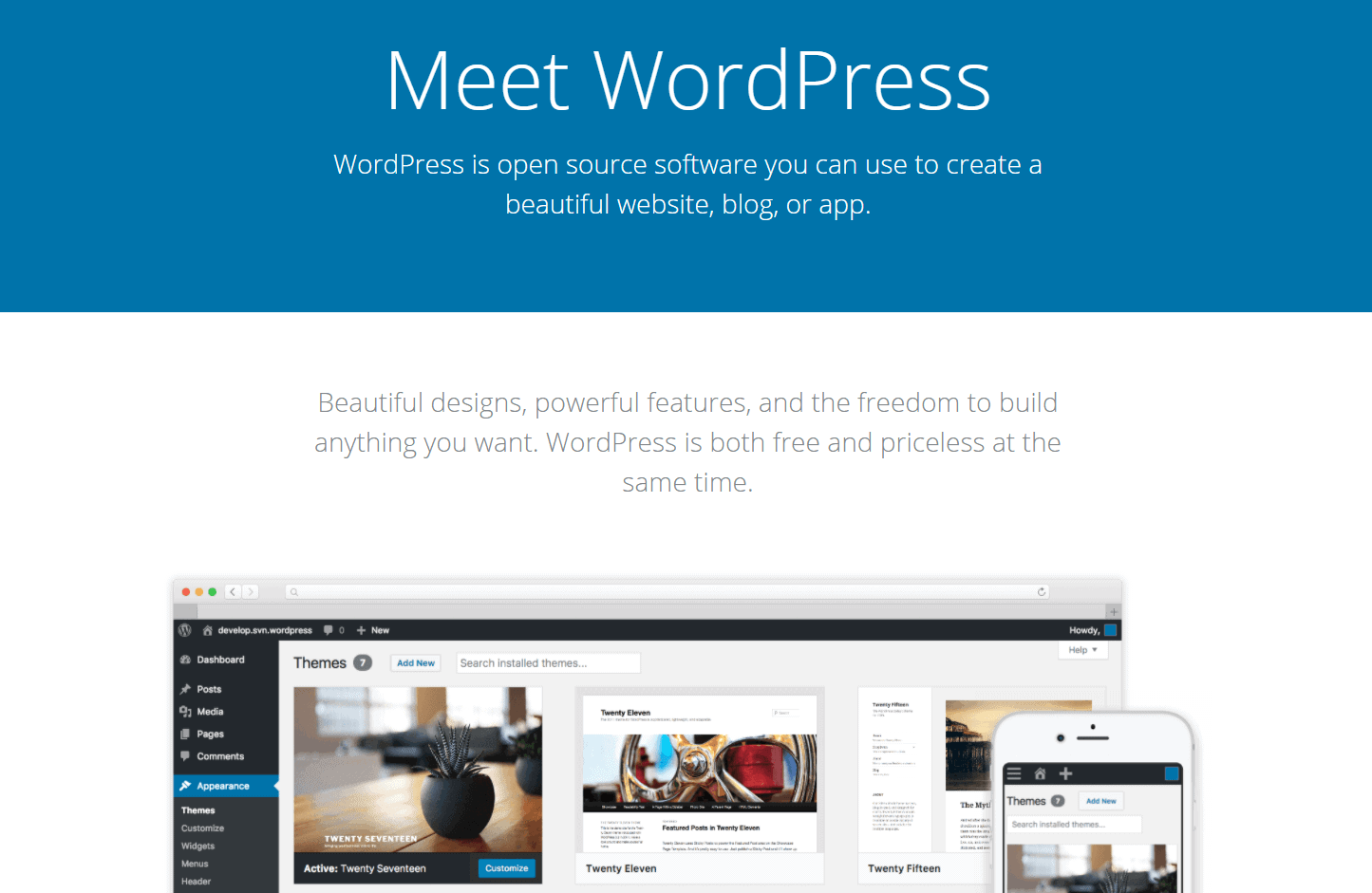 The WordPress home page.