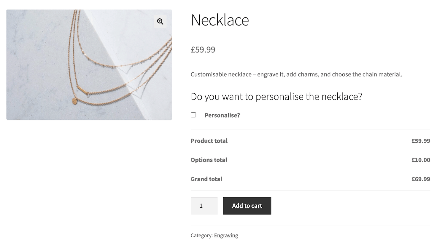 Personalise jewelry conditional logic