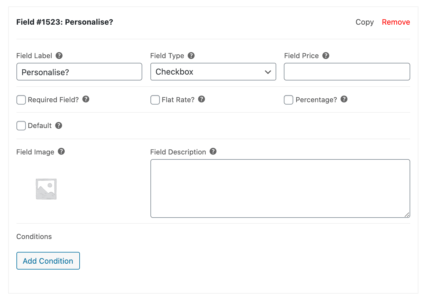 Personalise jewelry checkbox