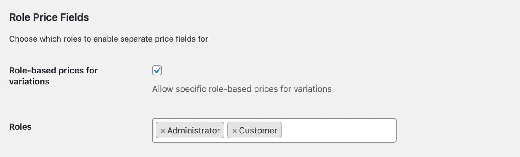 Role based price fields