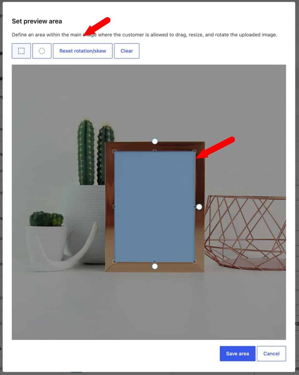 Define the preview area by dragging a range over an image