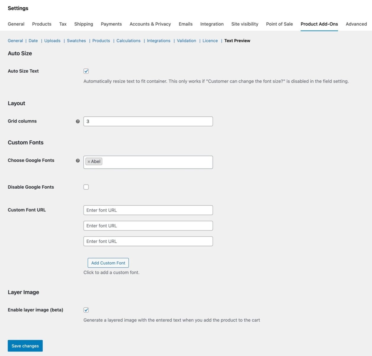 Text Preview global settings