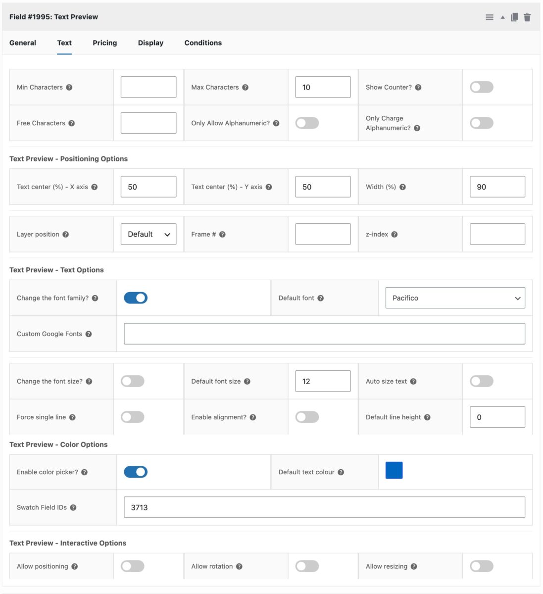 WooCommerce Live Text Preview field settings