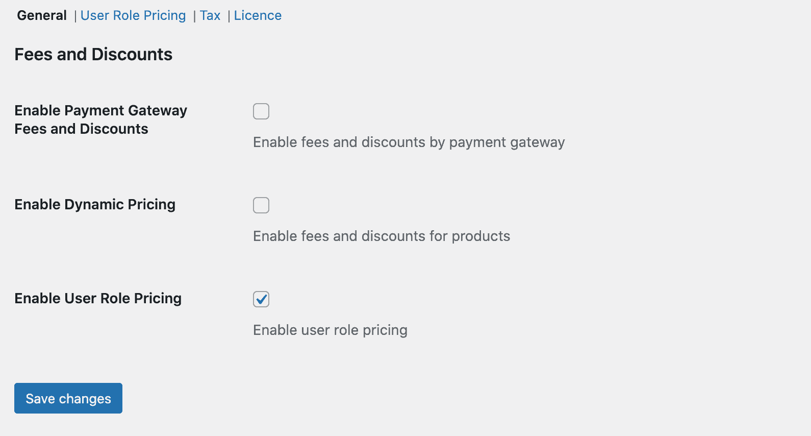 Fees and Discounts general settings