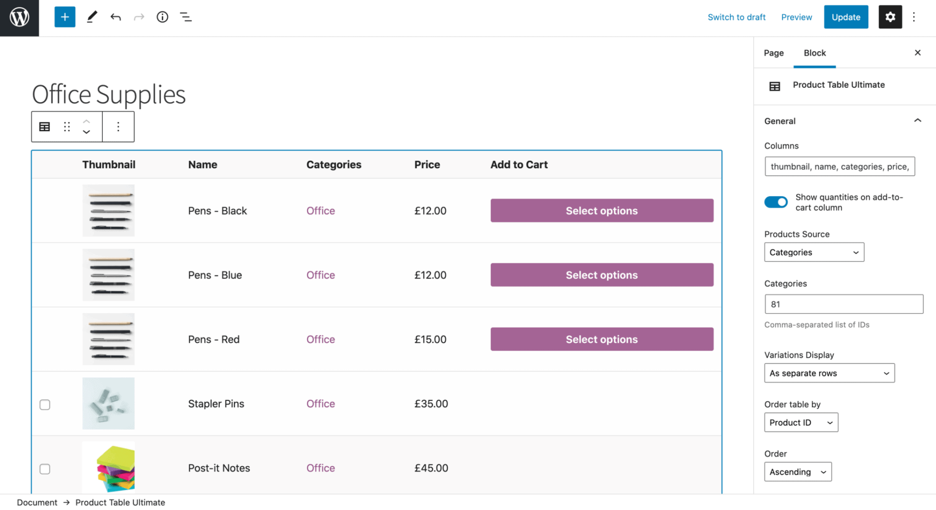 WooCommerce product variations