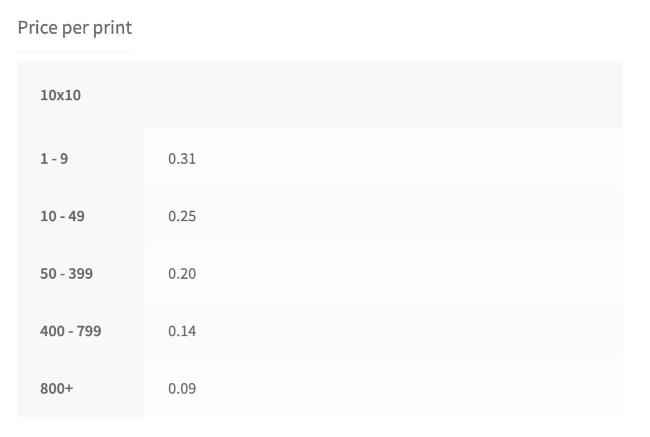 A simple pricing table.