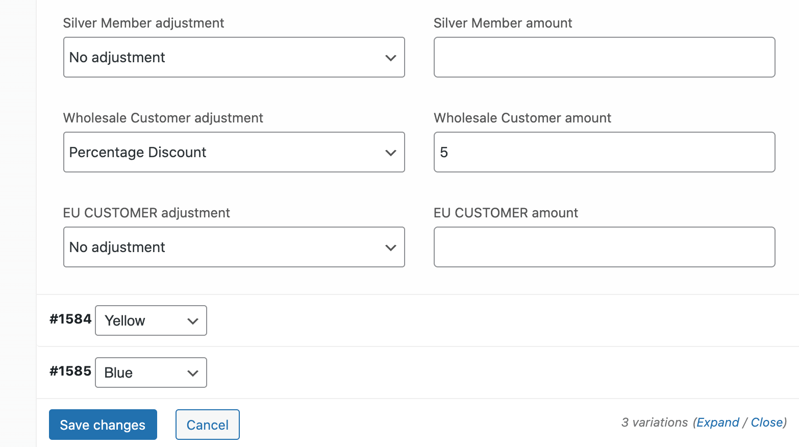 Variation price adjustment