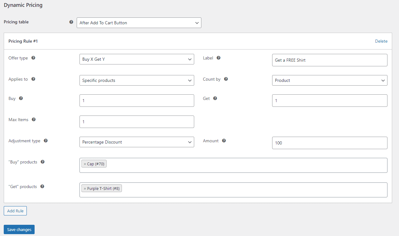 Setting up a pricing rule to offer BOGOF pricing for different products.