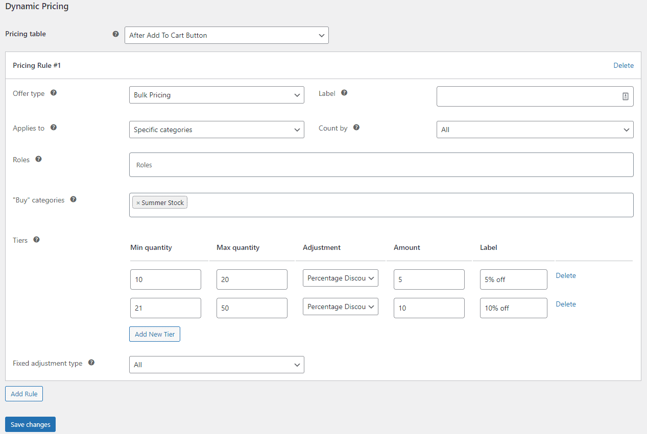 Setting up discounts on specific product categories.