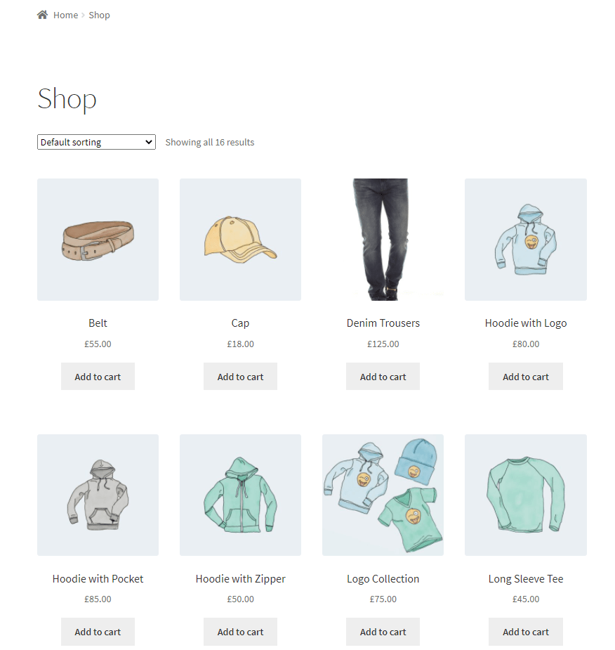 Default WooCommerce shop page