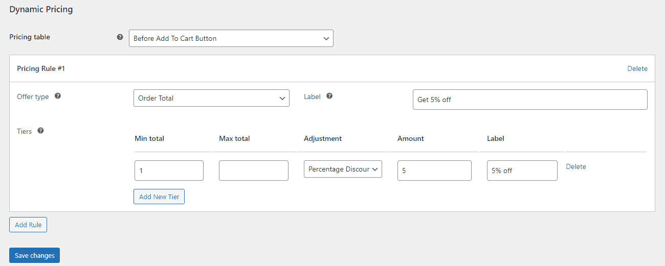 Setting up a pricing rule for the discount order total.