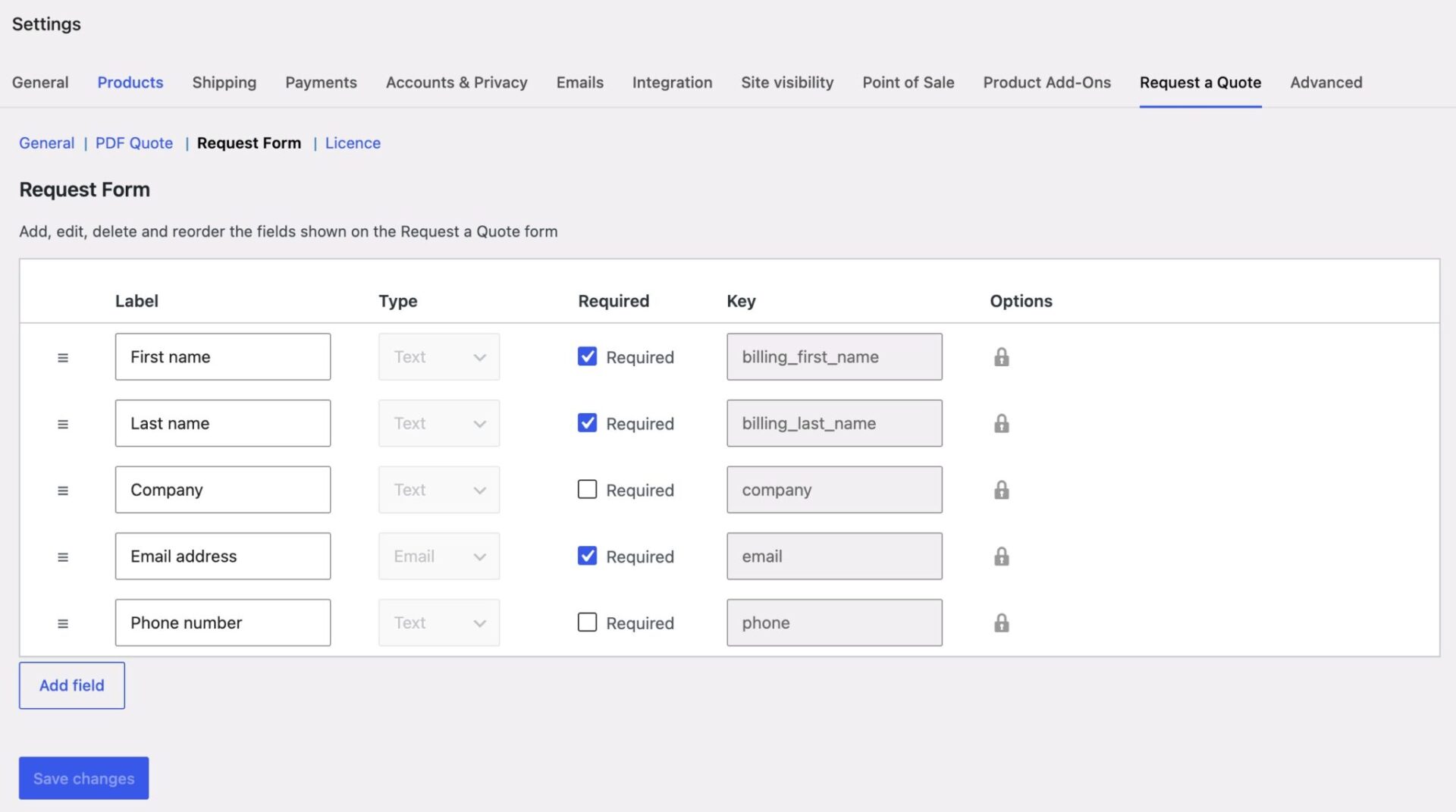 WooCommerce Request a Quote customizable form builder