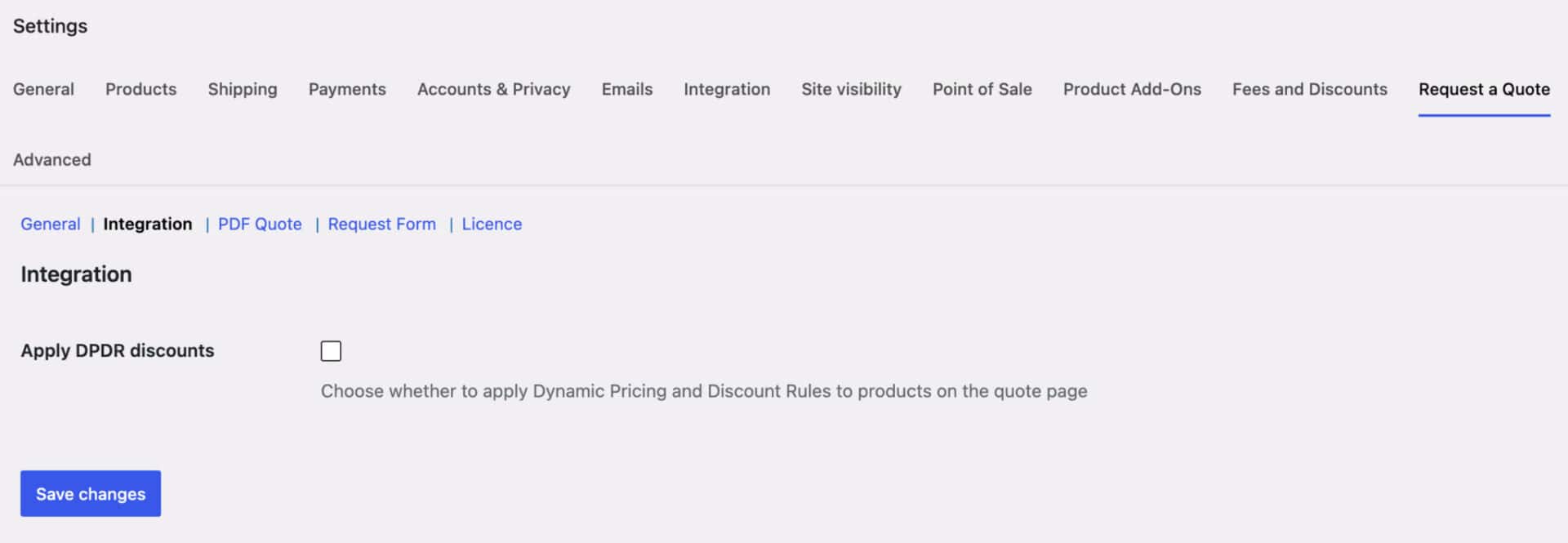 WooCommerce Request a Quote integration settings
