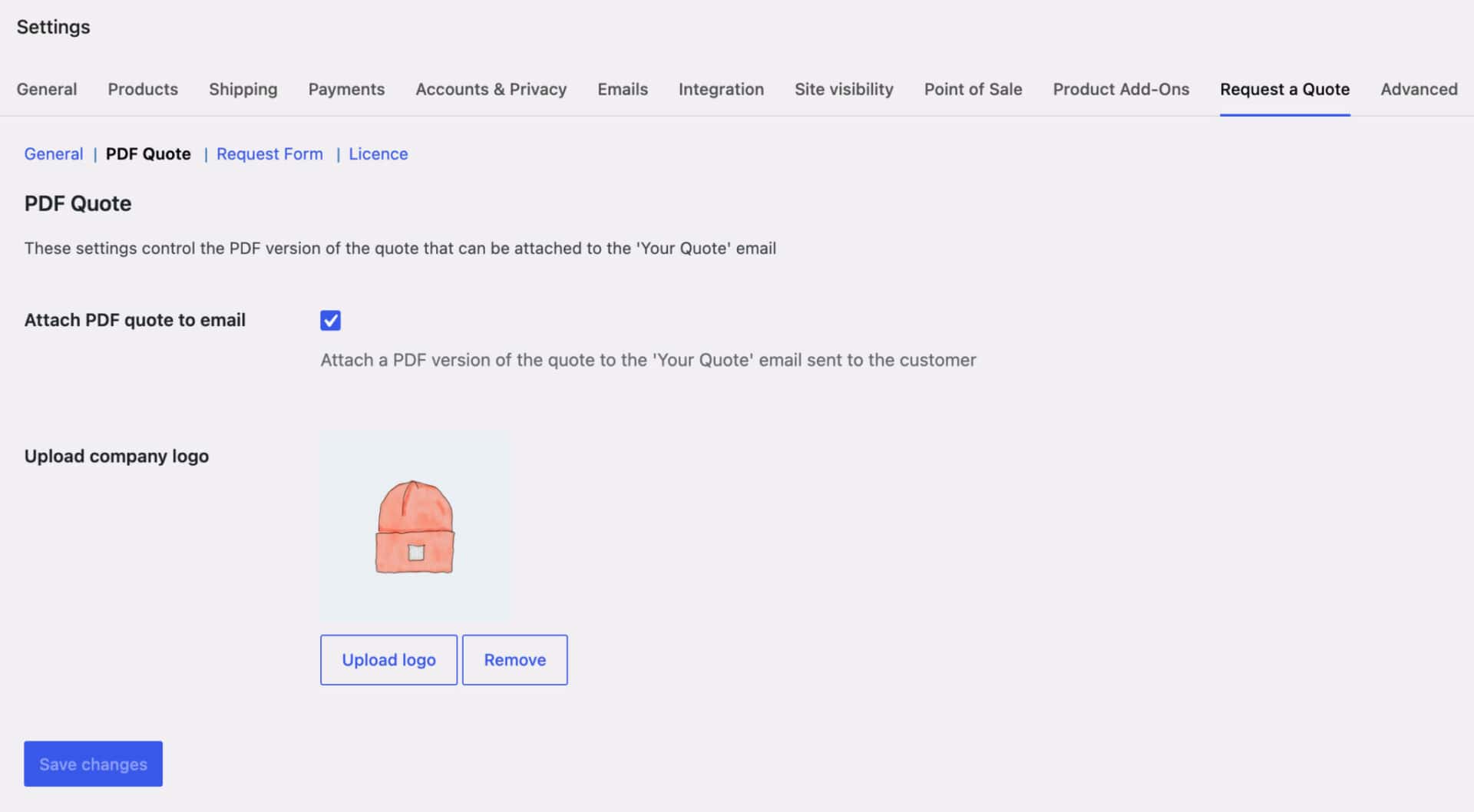 WooCommerce Request a Quote PDF settings