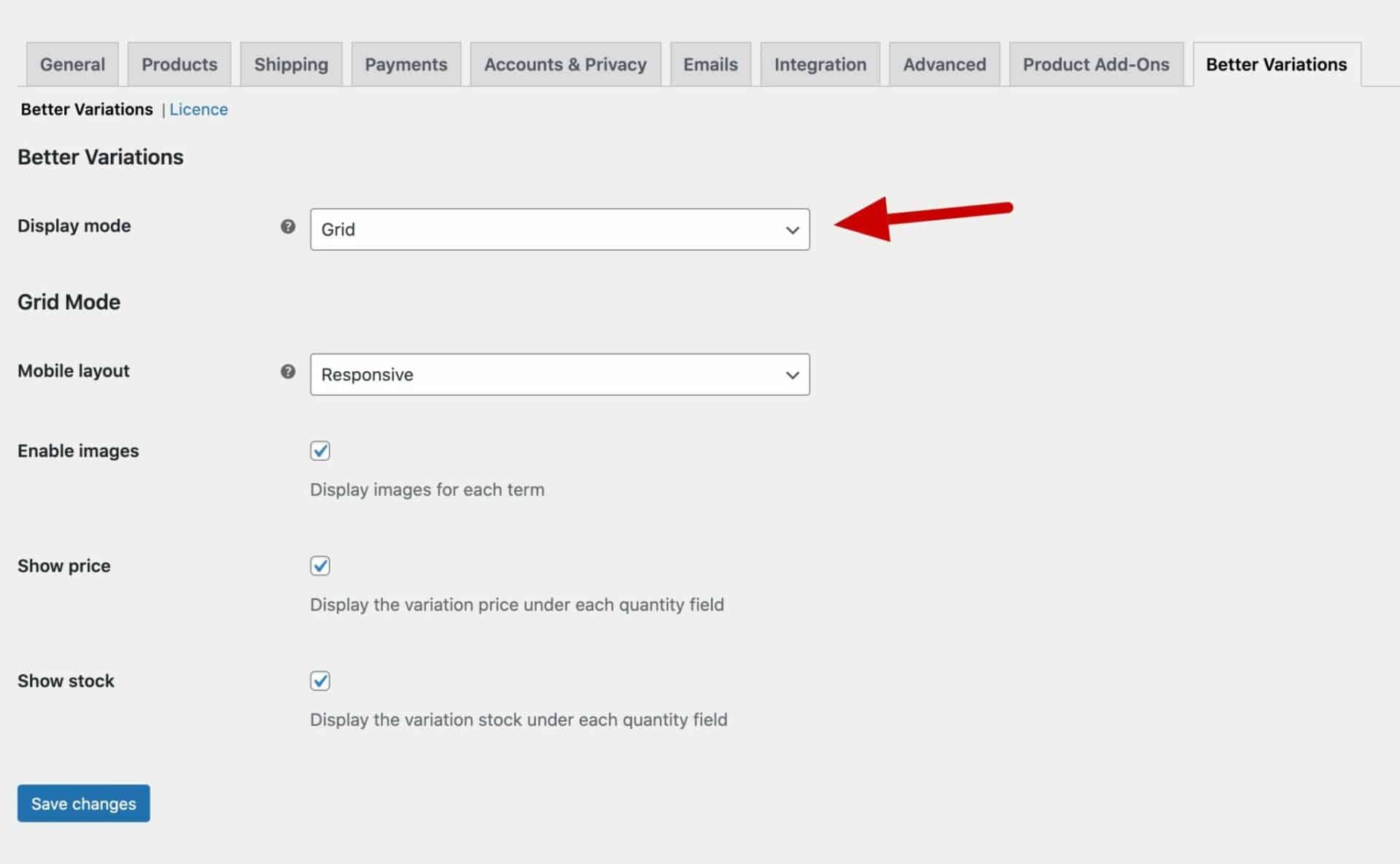 WooCommerce Better Variations grid mode