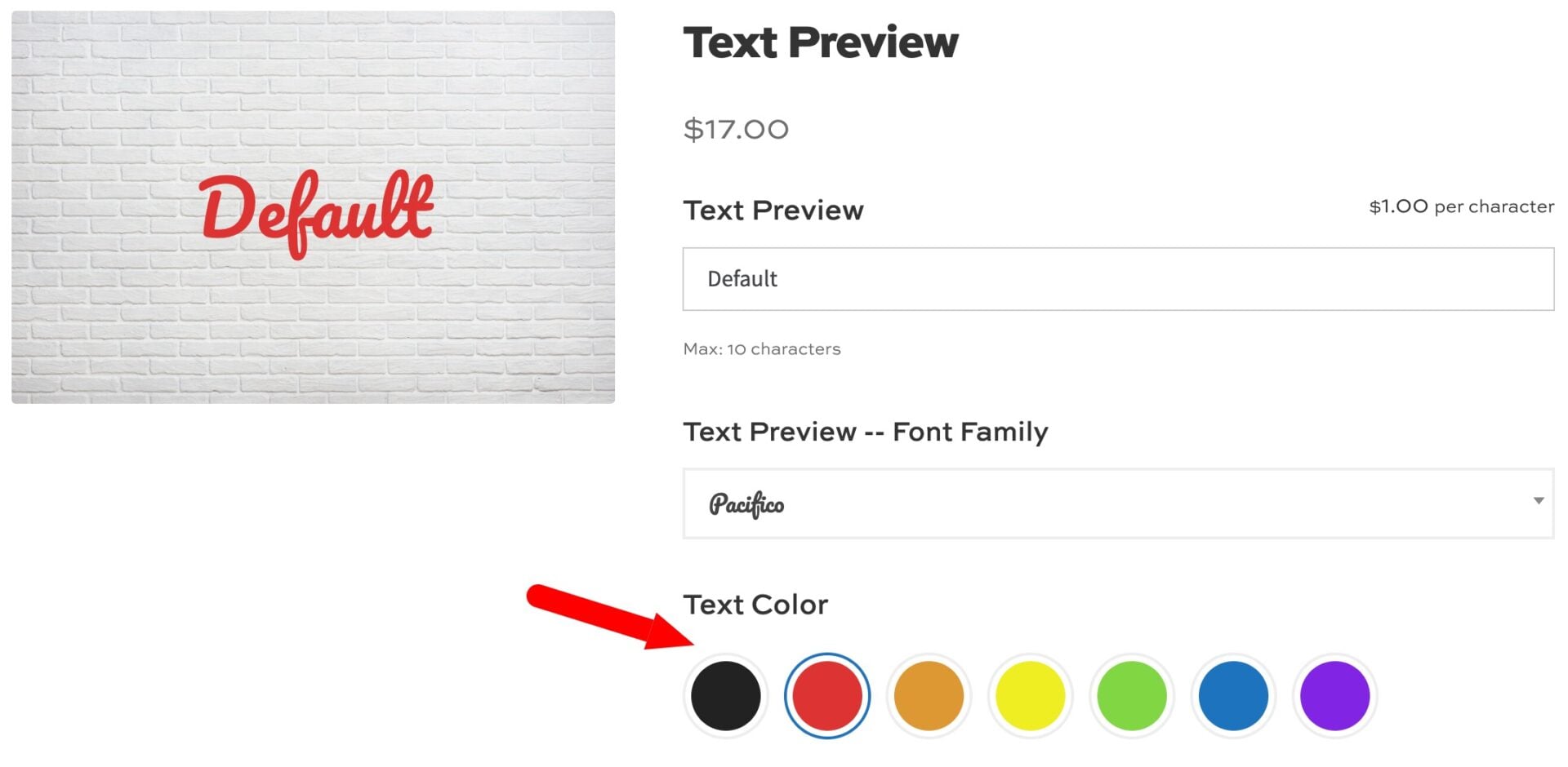 WooCommerce Live Text Preview color swatch