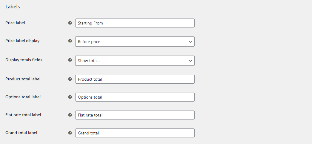 Customise price label