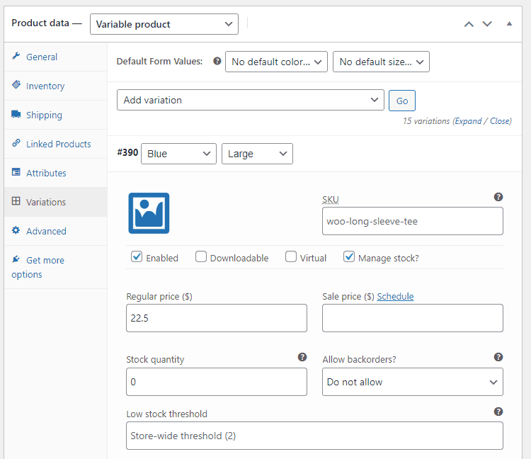 Set WooCommerce variation price