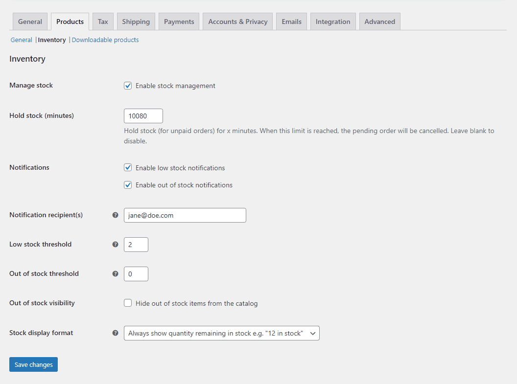 WooCommerce stock management