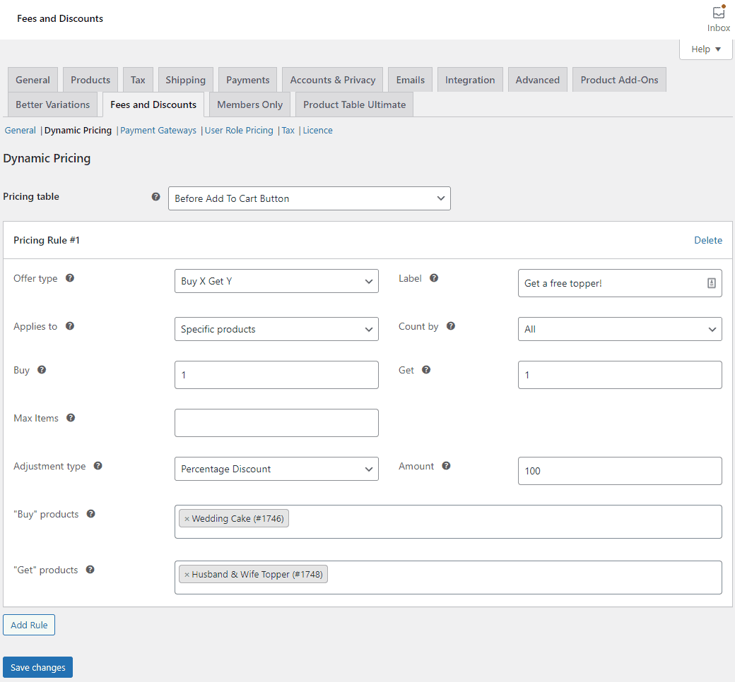 Dynamic pricing rule