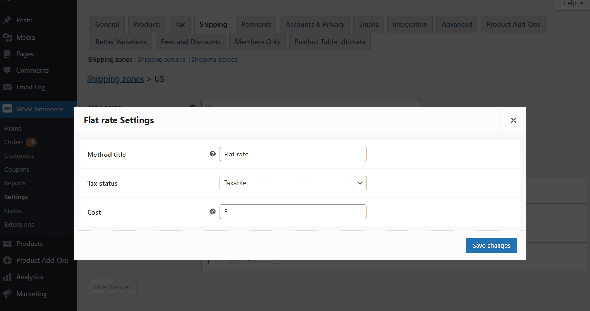 Flat rate shipping settings