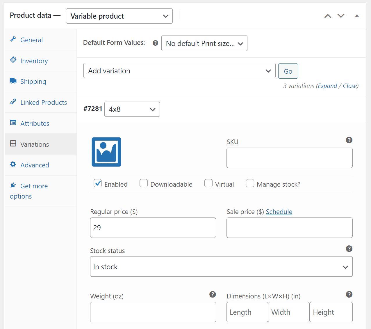 Variation settings