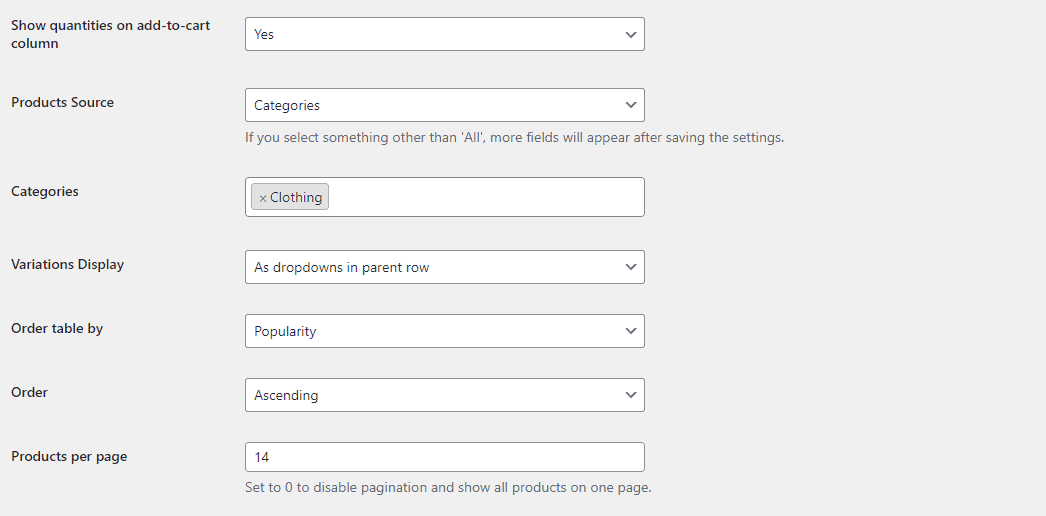 Variations display setting