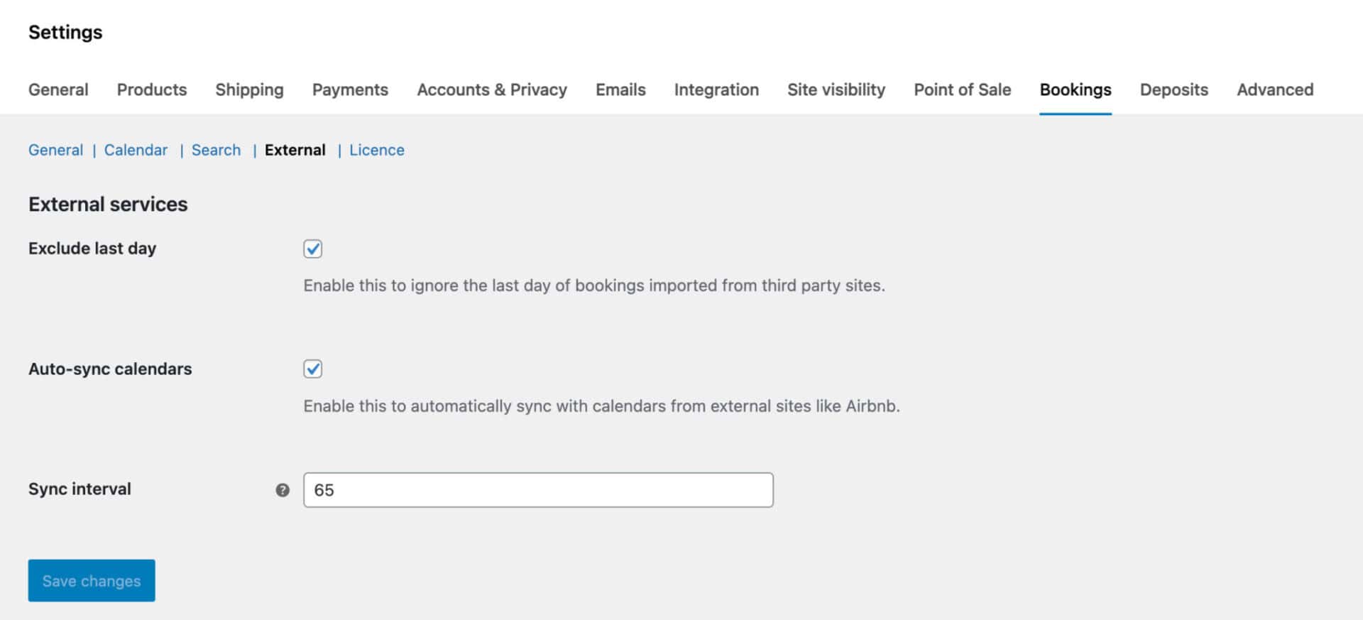 Bookings for WooCommerce external settings