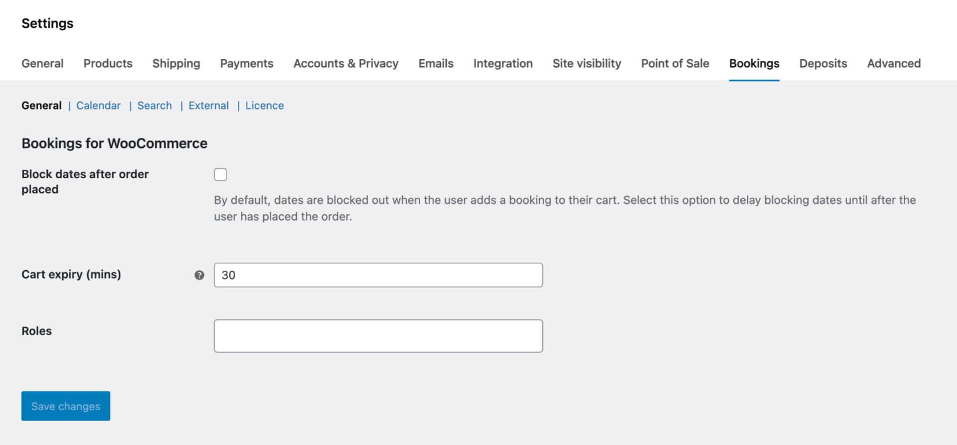 Bookings for WooCommerce general settings