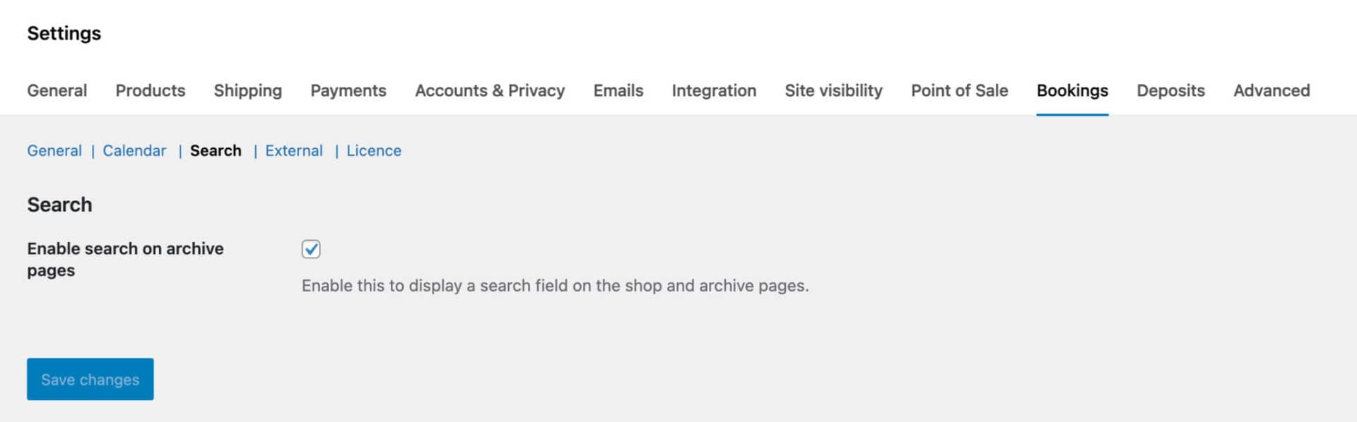 Bookings for WooCommerce search settings