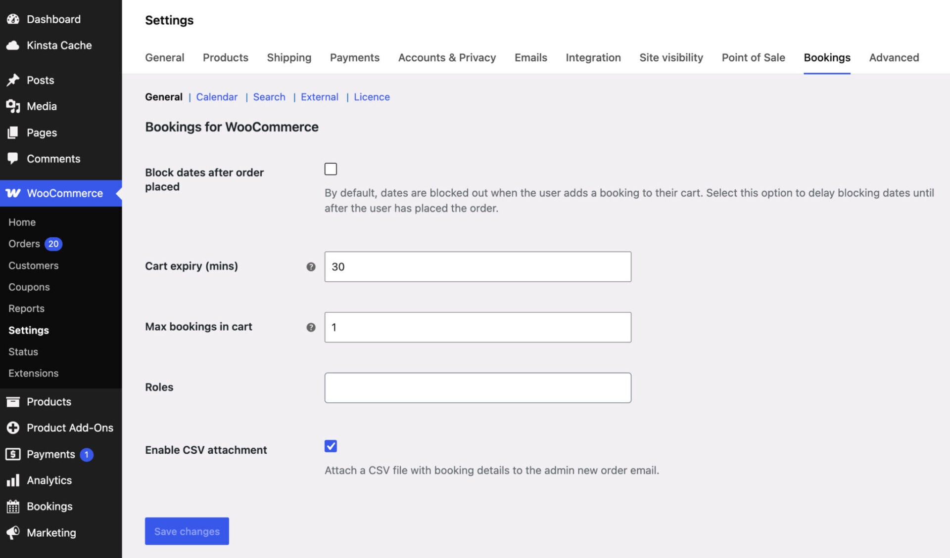Bookings for WooCommerce general settings