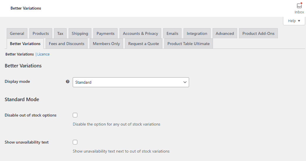 WooCommerce Better Variations settings